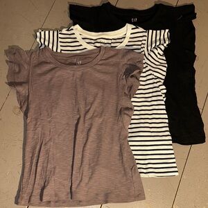 GAP (Lot of 3) Women's Cotton Flutter Sleeve Tops - Purple, Black, B&W Striped